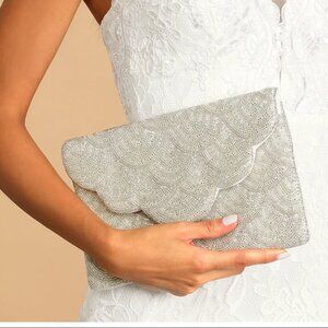 Lulus Touch of Brilliance Silver Beaded Clutch